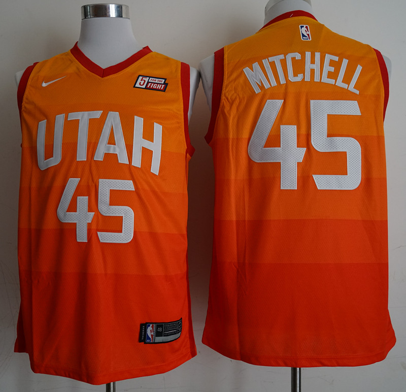 2018 Men NBA Utah Jazz #45 Mitchell orange city edition Jerseys
